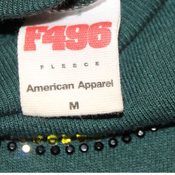 American Apparel Green Fleece Graphic Smiley Rhinestone Sweatshirt M - Picture 4 of 4